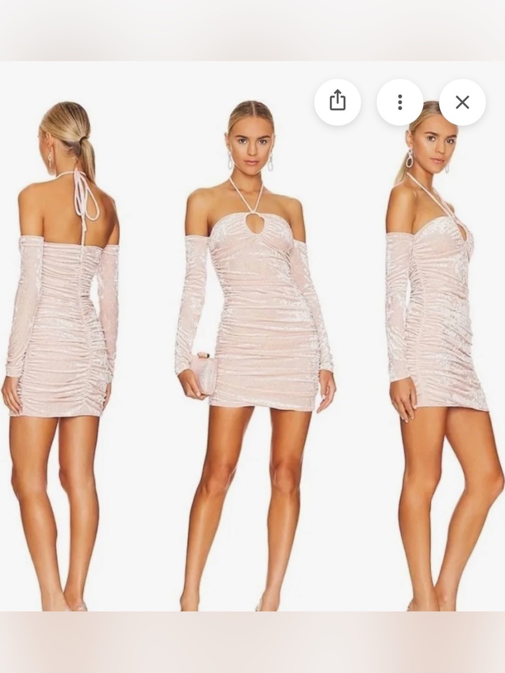 Off-Shoulder Ruched Mini Dress in Blush Pink Sz M